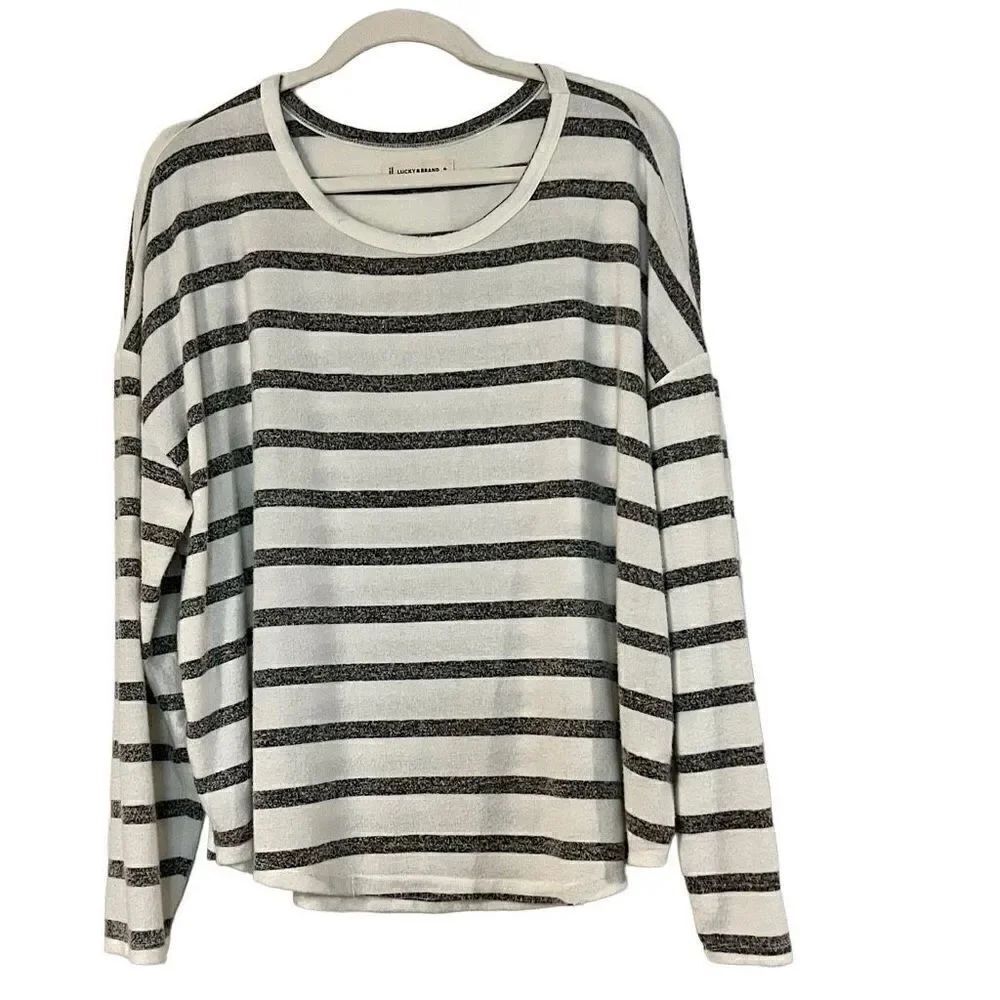 Lucky Brand Gray White Striped Crew Neck Long Sleeve XL